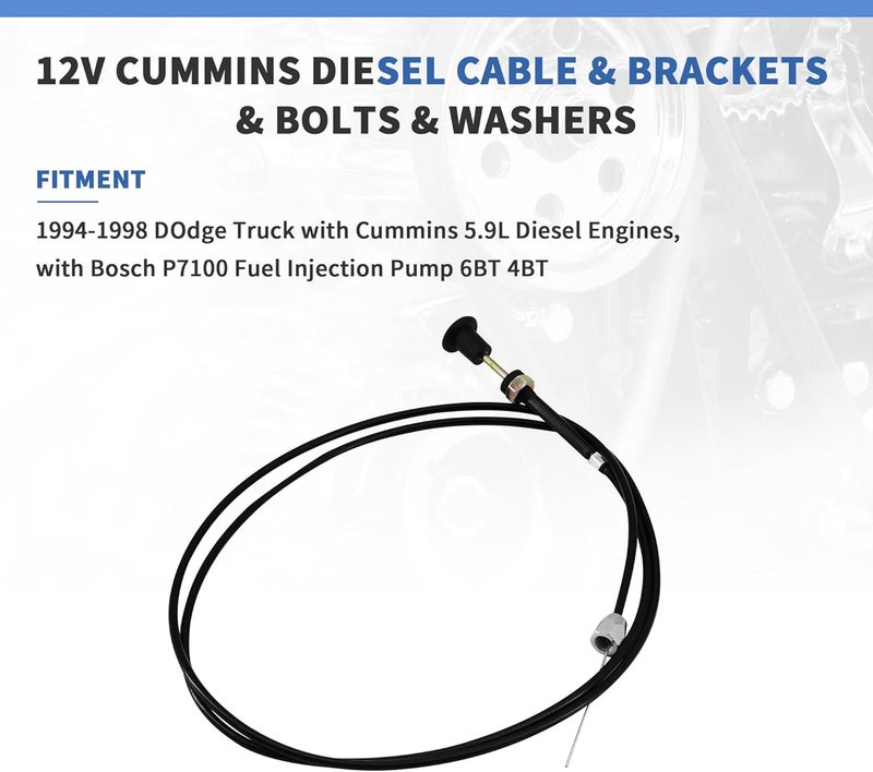 RABROPAR 12V Fuel Shut Off Solenoid Cable Kit 70 inch with Bracket Compatible with 1994-1998 Dodge Trucks, Compatible with Cummins 5.9L Diesel Engine, Compatible with Bosch P7100 Pump - Image 3
